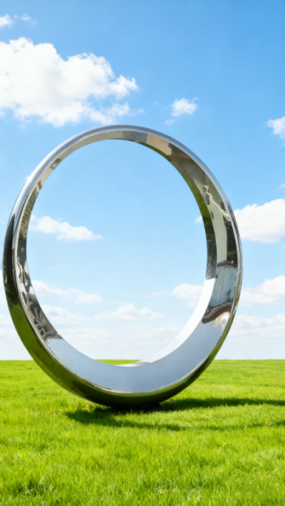 鏡面不銹鋼月牙圓環(huán)雕塑