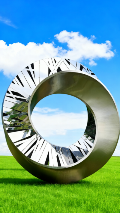 鏡面不銹鋼鏤空異形圓環(huán)雕塑