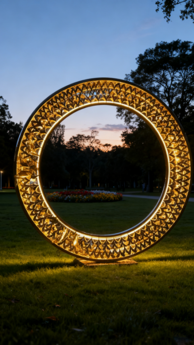 鏤空不銹鋼發(fā)光圓環(huán)雕塑