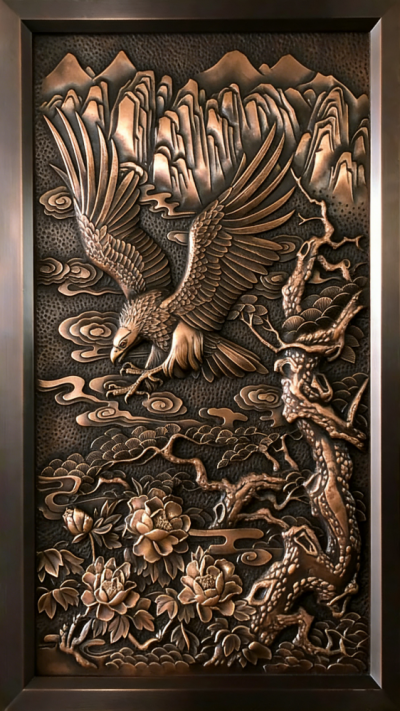 大鵬展翅鷹擊長空鍛銅浮雕裝飾畫