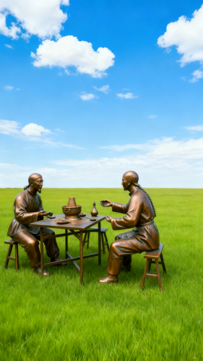 玻璃鋼仿銅吃火鍋的人物雕塑 (4)