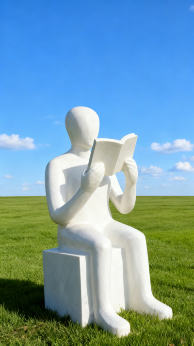 抽象坐姿讀書人物雕塑擺件
