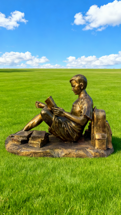 坐地上看書(shū)的小男孩雕塑