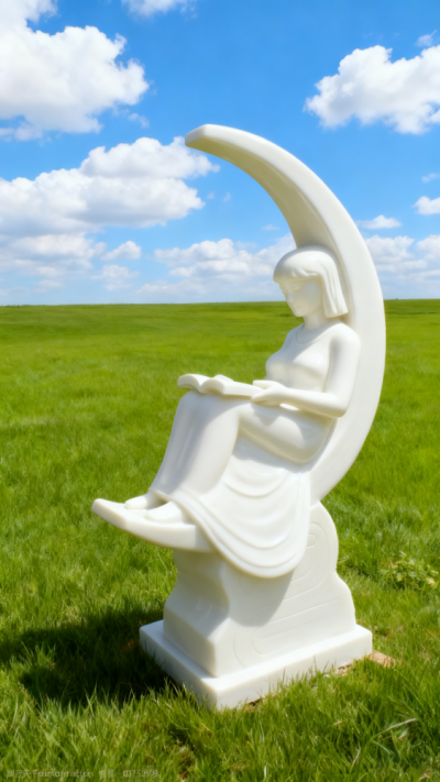 坐月亮山看書(shū)的女孩雕塑