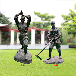 八路軍老鄉(xiāng)鋤地 玻璃鋼仿銅軍民一家親
